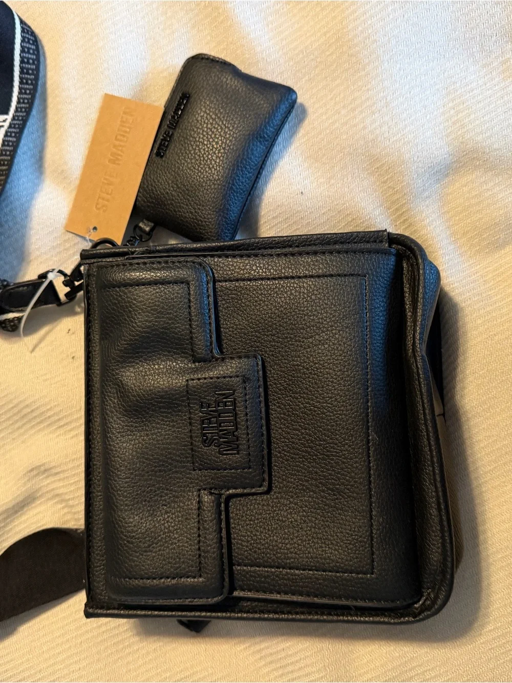 Steve Madden Black Pebbled Leather Messenger Crossbody